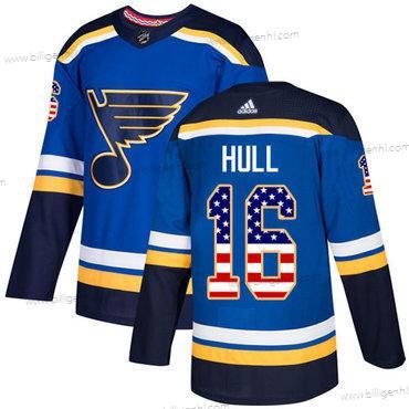 Adidas Blås #16 Brett Hull Blå Home Autentisk USA Flag Syet NHL Trøjer