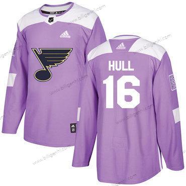 Adidas Blås #16 Brett Hull Lilla Autentisk Fights Cancer Syet NHL Trøjer