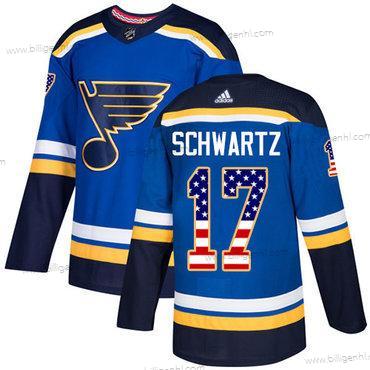 Adidas Blås #17 Jaden Schwartz Blå Home Autentisk USA Flag Syet NHL Trøjer