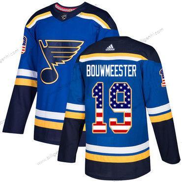 Adidas Blås #19 Jay Bouwmeester Blå Home Autentisk USA Flag Syet NHL Trøjer
