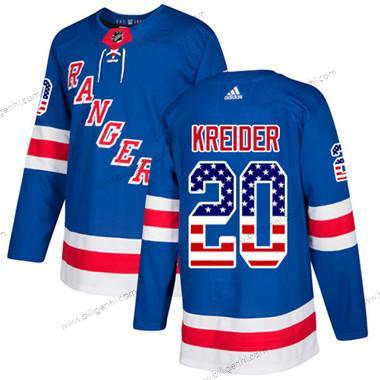 Adidas Detroit Rangers #20 Chris Kreider Royal Blå Home Autentisk USA Flag Syet Ungdom NHL Trøjer