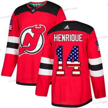 Adidas Devils #14 Adam Henrique Rød Home Autentisk USA Flag Syet NHL Trøjer