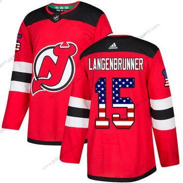 Adidas Devils #15 Langenbrunner Rød Home Autentisk USA Flag Syet NHL Trøjer