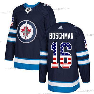 Adidas Jets #16 Laurie Boschman Flåde Blå Home Autentisk USA Flag Syet NHL Trøjer