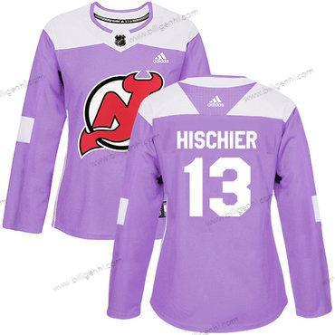 Adidas New Trøjer Devils #13 Nico Hischier Lilla Autentisk Fights Cancer kvinder Syet NHL Trøjer