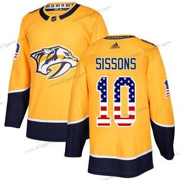 Adidas Predators #10 Colton Sissons Gul Home Autentisk USA Flag Syet NHL Trøjer