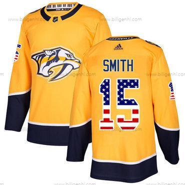 Adidas Predators #15 Craig Smith Gul Home Autentisk USA Flag Syet NHL Trøjer