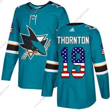 Adidas Sharks #19 Joe Thornton Blågrøn Home Autentisk USA Flag Syet NHL Trøjer