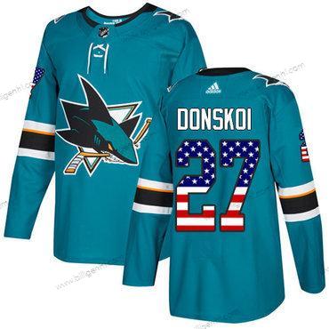 Adidas Sharks #27 Joonas Donskoi Blågrøn Home Autentisk USA Flag Syet NHL Trøjer