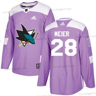 Adidas Sharks #28 Timo Meier Lilla Autentisk Fights Cancer Syet NHL Trøjer