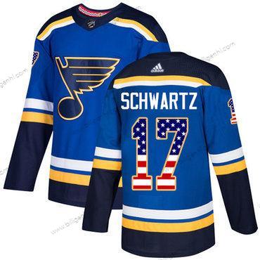 Adidas St. Louis Blås #17 Jaden Schwartz Blå Home Autentisk USA Flag Syet Ungdom NHL Trøjer