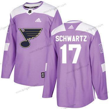 Adidas St. Louis Blås #17 Jaden Schwartz Lilla Autentisk Fights Cancer Syet Ungdom NHL Trøjer