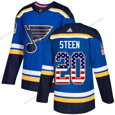 Adidas St. Louis Blås #20 Alexander Steen Blå Home Autentisk USA Flag Syet Ungdom NHL Trøjer