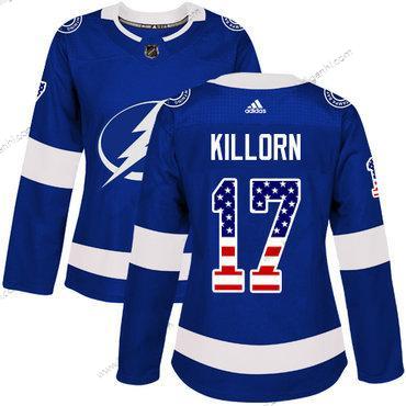 Adidas Tampa Bay Lysning #17 Alex Killorn Blå Home Autentisk USA Flag kvinder Syet NHL Trøjer