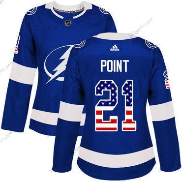 Adidas Tampa Bay Lysning #21 Brayden Point Blå Home Autentisk USA Flag kvinder Syet NHL Trøjer
