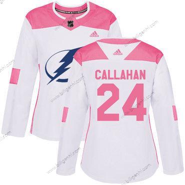 Adidas Tampa Bay Lysning #24 Ryan Callahan Hvid Lyserød Autentisk Mode kvinder Syet NHL Trøjer
