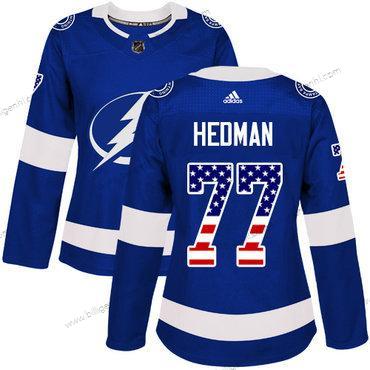 Adidas Tampa Bay Lysning #77 Victor Hedman Blå Home Autentisk USA Flag kvinder Syet NHL Trøjer