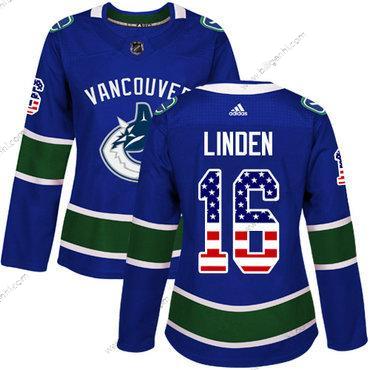 Adidas Vancouver Canucks #16 Trevor Linden Blå Home Autentisk USA Flag kvinder Syet NHL Trøjer
