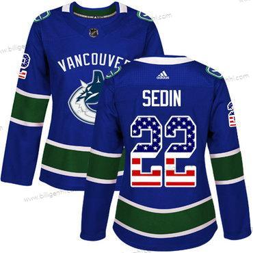 Adidas Vancouver Canucks #22 Daniel Sedin Blå Home Autentisk USA Flag kvinder Syet NHL Trøjer