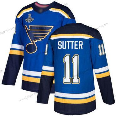 Blås #11 Brian Sutter Blå Home Autentisk Stanley Cup Champions Syet Hockey Trøjer