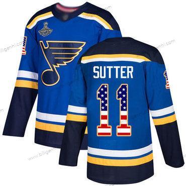 Blås #11 Brian Sutter Blå Home Autentisk USA Flag Stanley Cup Champions Syet Hockey Trøjer