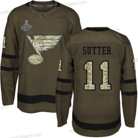 Blås #11 Brian Sutter Grøn Salute to Service Stanley Cup Champions Syet Hockey Trøjer
