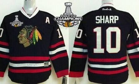 Chicago Sorthawks #10 Patrick Sharp Sort Børn Trøjer W/2015 Stanley Cup Champion Patch